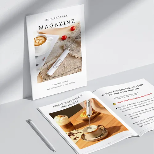 Miniatura 5 de Espumador de leche de mano, varita espumadora de café recargable con 2 batidores de acero inoxidable 3 velocidades, mezclador de bebidas, máquina