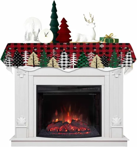 Miniatura 10 de Mantel con diseño de copo de nieve azul para chimenea de Navidad, bufanda para repisa, estola para estantes, renos, alces, nieve, bosque, cubierta