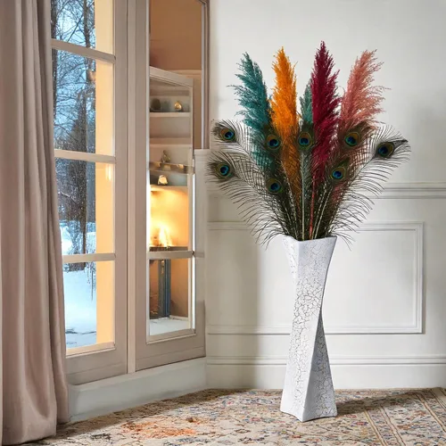 Miniatura 6 de Jarrón alto de 27.5 pulgadas (Ice Crack White) para decoración del hogar, moderno jarrón independiente con acabado texturizado, diseño hecho a mano