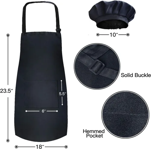 Miniatura 2 de Novelty Place Juego de 3 delantales para niños con gorro de chef (3 juegos) – Babero infantil agradable a la piel con bolsillo – Cocina, hornear