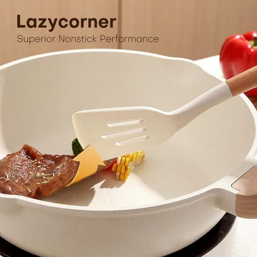 Miniatura 3 de Juego de 18 piezas de ollas y sartenes para cocina, juego de utensilios de cocina de cerámica antiadherente, juego de utensilios de cocina