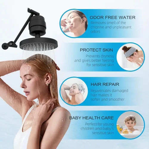 Miniatura 2 de Yodel Filtro de ducha negro mate, filtro de cabezal de ducha para agua dura, suavizante de agua para eliminar el cloro y el flúor, mejorar