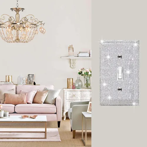 Miniatura 4 de 1 pieza de cubierta de placa de pared con diamantes de imitación brillantes plateados, cubierta decorativa para interruptor de luz con brillos