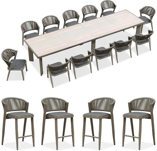 Miniatura 64 de PURPLE LEAF Juego de comedor redondo de 5 piezas de gran tamaño, marco de aluminio y mimbre de ratán para patio, mesa y sillas con cojines