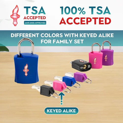 Miniatura 3 de Paquete de 4 cerraduras de equipaje aprobadas por la TSA en paquete familiar, cerradura de maleta aprobada por la TSA cerradura de viaje aprobada