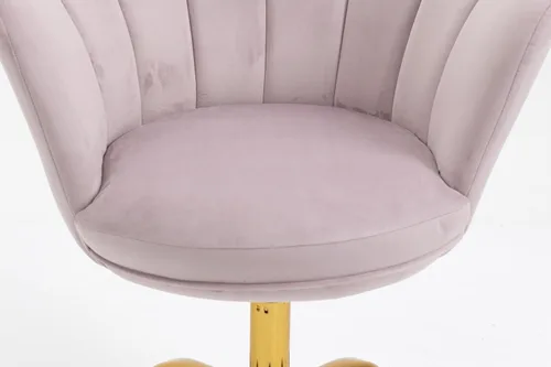 Miniatura 8 de Silla cómoda de oficina en casa con ruedas, linda silla de escritorio de tocador giratoria ajustable de terciopelo con respaldo de concha marina