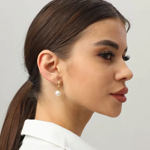 Miniatura 4 de XYJZXY Elegantes aretes de aro de perlas de imitación Aretes colgantes ligeros de perlas de imitación para mujer Joyas de boda con perlas