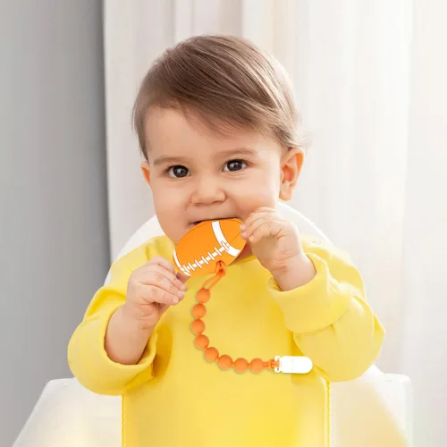 Miniatura 7 de Pelota deportiva de silicona de grado alimenticio para bebés con soporte para chupete, juguetes para aliviar el dolor de dentición, juego de regalo