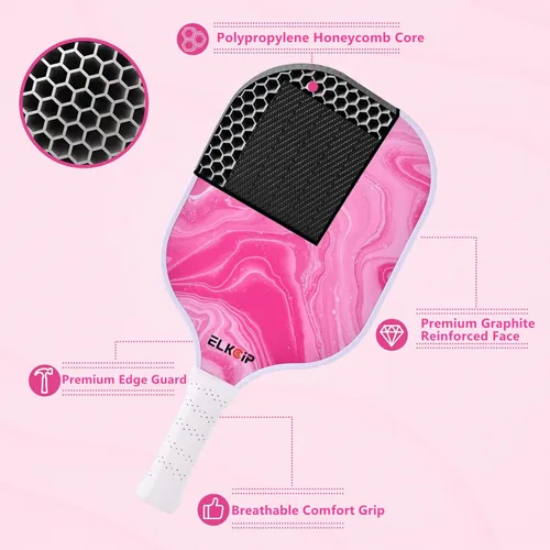 Miniatura 4 de Paleta de pickleball compuesta con cubierta para mujer, fibra de carbono de grafito, polipropileno, núcleo de panal de abeja, raqueta de pickleball