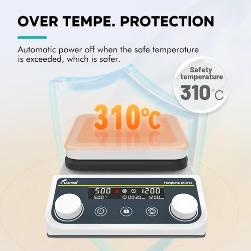 Miniatura 3 de LAB FISH Agitador magnético 8L Placa caliente 590.0 °F/590℉ Mezclador de agitación digital calentado 50-1500rpm Función de sincronización hacia