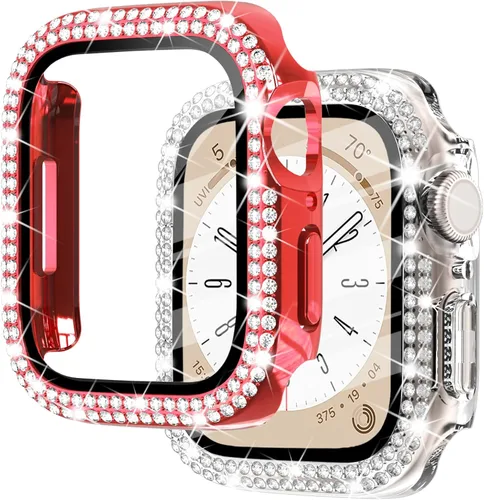 Miniatura 10 de NewWays Paquete de 2 carcasas brillantes para Apple Watch, 1.496 pulgadas, Series 3, 2, 1, diamantes de imitación de cristal con diamantes