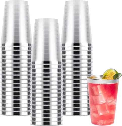 Miniatura 12 de Goodluck 50 piezas de vasos de plástico de 10 onzas para fiesta, vasos desechables plateados, vasos de cóctel de plástico para boda, Acción