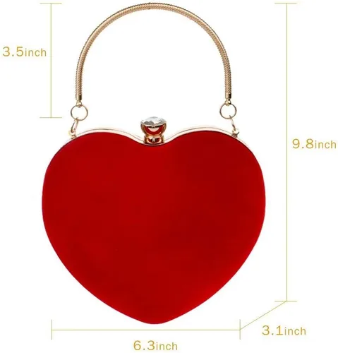 Miniatura 2 de Bolsos de mano de terciopelo en forma de corazón para mujer, bolsa de fiesta de noche con cadena para el hombro