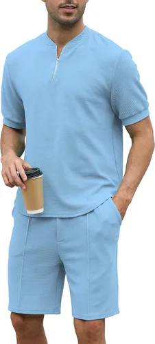 Miniatura 6 de FZNHQL Conjunto deportivo de moda para hombre, 2 piezas, casual, atlético, para correr, manga corta/larga, conjunto para hombre