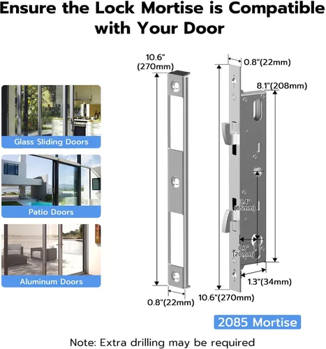 Miniatura 2 de Anweller Cerradura de puerta corredera de cristal con mortaja 2085, teclado inteligente con código de huellas dactilares, aplicación remota RFID