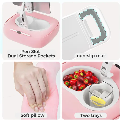 Miniatura 5 de Soporte de almohada para tableta, soporte ajustable para Kindle con 2 cuencos para aperitivos, soporte ajustable para iPad de 360° para cama
