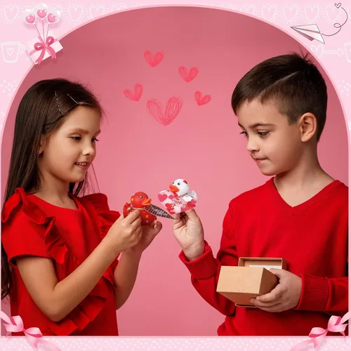Miniatura 7 de Jerify 48 patos de 2 pulgadas para San Valentín para niños, regalos de intercambio de aula, patos de goma para el día de San Valentín con tarjetas