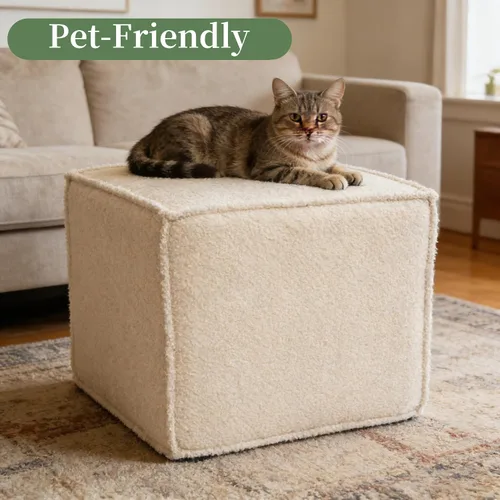 Miniatura 6 de Reposapiés otomano cuadrado, puf pequeño para sofá, mesa de café, taburetes tapizados Boucle aplicables a la sala de estar, dormitorio y dormitorio