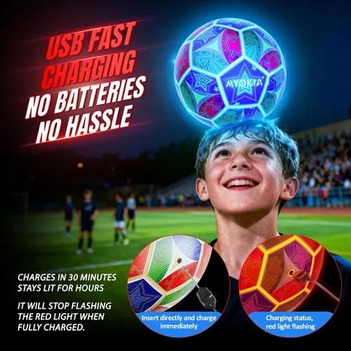 Miniatura 8 de Balón de fútbol recargable con luz, tamaño 5, RGB tricolor, brilla en la oscuridad, para niños y adolescentes de 3 a 15 años, regalo deportivo