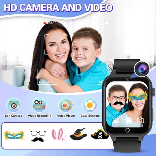 Miniatura 4 de Vakzovy Reloj Inteligente para Niños Varones con 26 Juegos de Rompecabezas Pantalla Táctil HD Cámara Podómetro Reproductor de Música Linterna