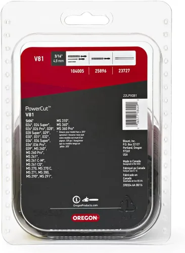 Miniatura 4 de Oregon V81 PowerCut - Cadena de motosierra para barra de 20 pulgadas, 81 eslabones de transmisión, paso de .325 pulgadas, calibre .063 pulgadas