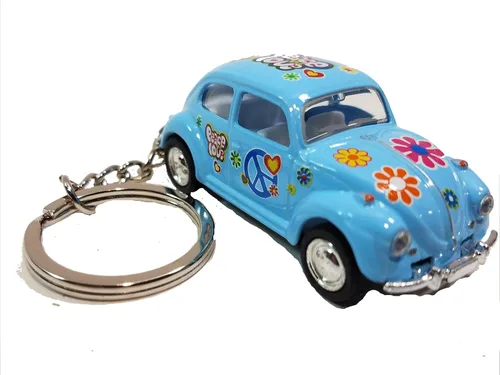 Miniatura 2 de Showcast Kinsmart Volkswagen 1967 Azul Clásico Amor y Paz Hippie Beetle Llavero 1/64 Color Pastel Diecast Car