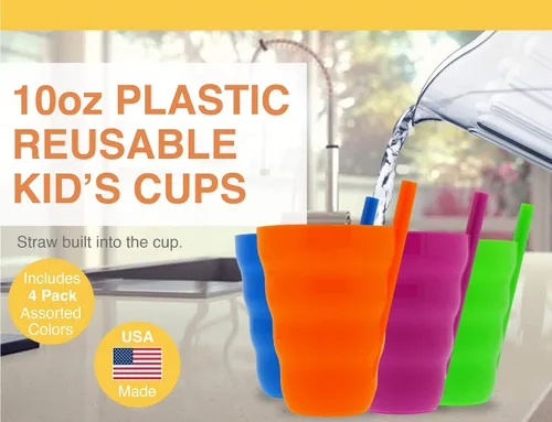 Miniatura 2 de Arrow Home Products Sip A Cup con popote integrado, 10 onzas, paquete de 4 vasos con popote sin BPA para niños, ideal para uso diario, fabricado