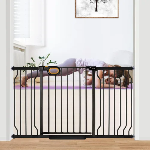 Miniatura 18 de owlie Puerta para bebés de interior de 75 a 85 pulgadas, puerta de seguridad extra ancha para perros, puerta de escalera grande, puertas ajustables