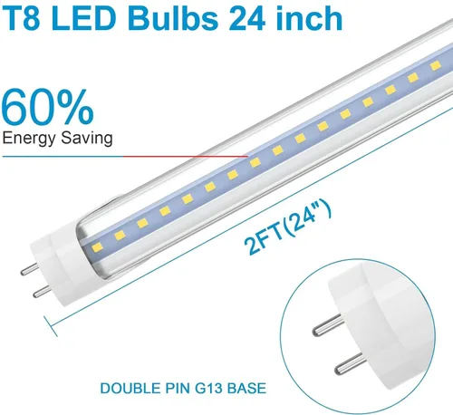 Miniatura 2 de Romwish Tubo de luz LED T8 de 24 pulgadas, 10 W (equivalente a 24 W), 1120 LM, luz diurna de 5000 K, tipo A+B Plug & Play o bypass de balasto