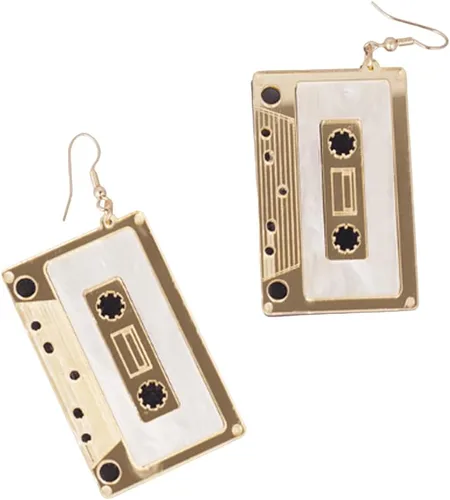 Miniatura 4 de Lindos aretes de casete de audio colgantes