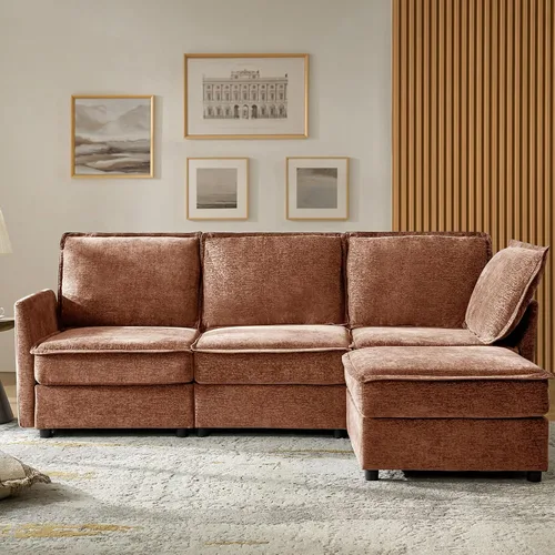 Miniatura 25 de HULALA HOME Sofá seccional modular, sofá grande en forma de U de 8 asientos con otomano de almacenamiento, sofá cómodo de chenilla con asiento