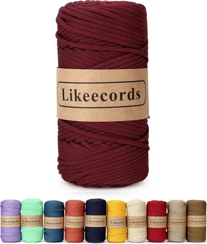 Miniatura 13 de Likeecords Cordón de macramé trenzado de poliéster de 0.157 in, 140 yardas/426 pies, hilo elástico para bolsa de ganchillo para manualidades, Verde
