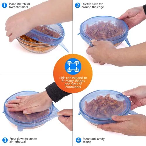 Miniatura 3 de Kitchen + Home - Juego de 10 tapas elásticas de silicona para guardar alimentos, sin BPA, aptas para lavavajillas, microondas, horno y congelador