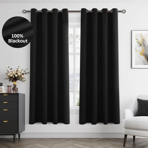 Miniatura 72 de Cream Linen Blackout Curtains 90 Length 2 Panels Set for Living Room Bedroom, 100% Black Out Thermal Insulated Linen Drapes, Room Darkening Grommet