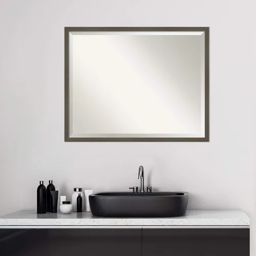 Miniatura 6 de Amanti Art Espejo de baño gris para sobre el fregadero, espejo rectangular gris arcilla esbelta de 24 x 30 pulgadas, marco de madera contemporánea