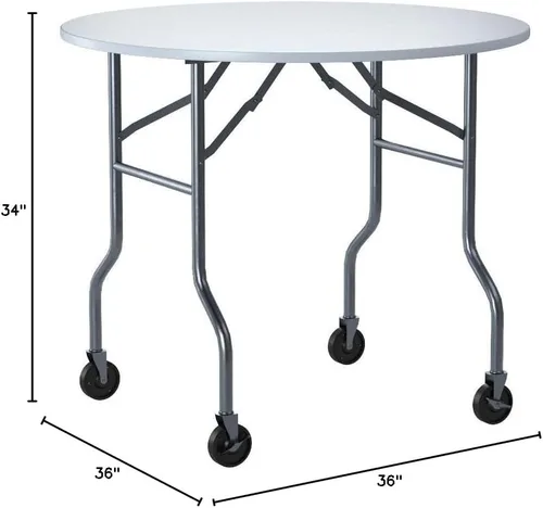 Miniatura 2 de Banquet Tables Pro Mesa plegable redonda de 36 pulgadas con ruedas para bodas y eventos Blanco
