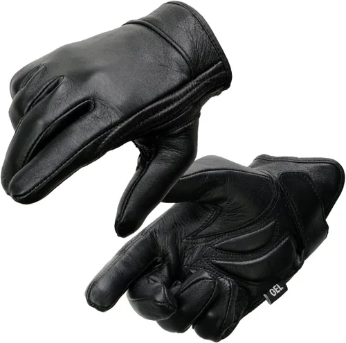 Guantes Milwaukee Leather MG7510 para hombre, de piel negra con palma de gel acolchada, de muñeca corta para motocicleta con "Cubierta de panel