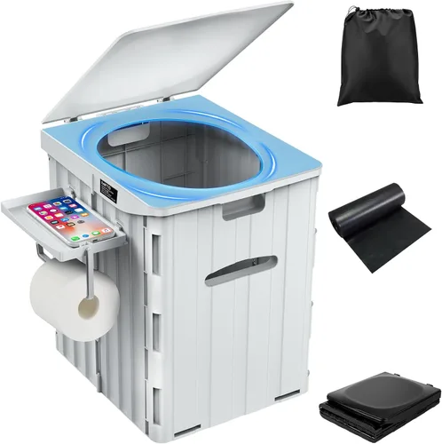Miniatura 8 de Inodoro portátil XL para adultos, extra grande de 15.4"H plegable para acampar con estante desmontable para teléfono y soporte para papel