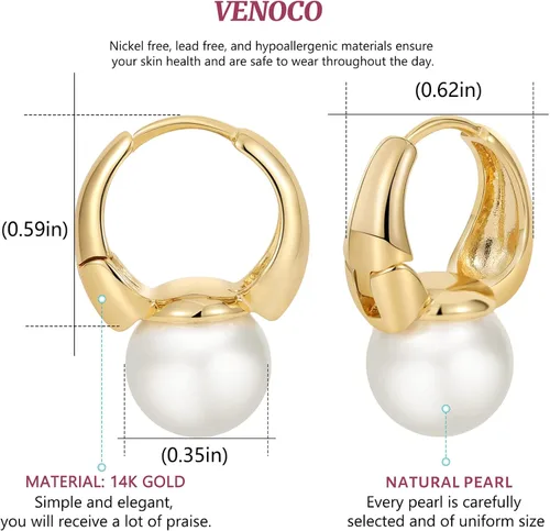 Miniatura 6 de VENOCO Pendientes de perlas delicadas para mujer, aretes de perlas barrocas de oro, aretes de aro de perlas elegantes de plata para novia