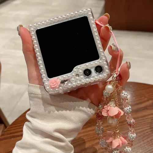 Miniatura 5 de Changjia Funda para Samsung Galaxy Z Flip 5 con brillantina, bonita funda de lujo con diamantes de imitación 3D con diamantes de imitación y flores