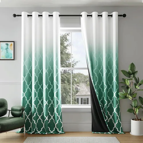 Miniatura 11 de Cortinas Metro Parlor Ombre 100% opacas de 72 pulgadas de largo, 2 paneles para sala de estar, dormitorio con patrón geométrico marroquí azul
