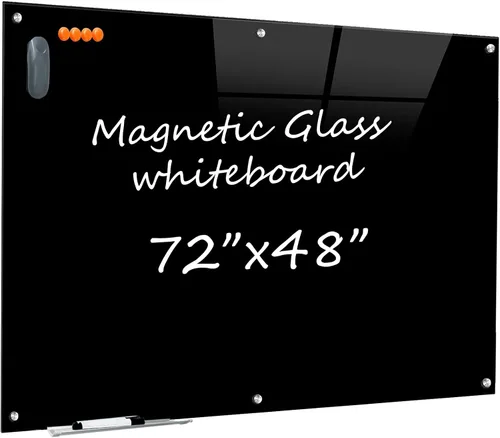 Miniatura 12 de Pizarra negra de cristal de borrado en seco, pizarra magnética de 48 x 36 pulgadas, sin marco, pizarras de vidrio transparente con imanes súper