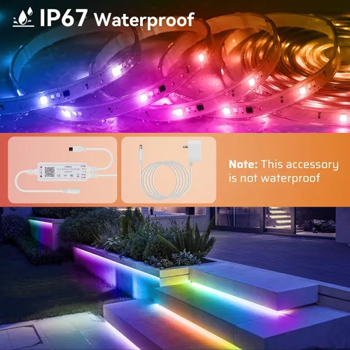 Miniatura 4 de Tira de luces LED RGBWW+IC de 50 pies para exteriores, IP67, impermeable, multicolor+3000K-6500K 24V luces LED con control remoto y aplicación