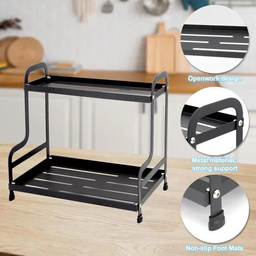 Miniatura 4 de Estante organizador de metal de 2 niveles para baño y cocina, almacenamiento de encimera resistente, organizador de cosméticos y especias debajo