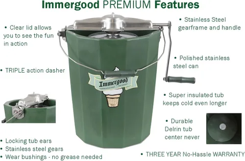 Miniatura 9 de PREMIUM 6 cuartos de galón - Máquina de helados de acero inoxidable Immergood - Manivela
