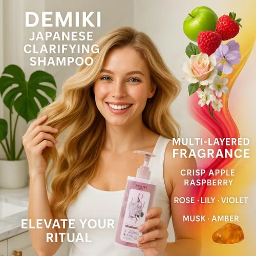 Miniatura 2 de DEMIKI Champú para mujer, champú japonés para cabello graso, cuidado de queratina, aroma de rosa orgánico, rosa, hidratante, cuidado del cabello