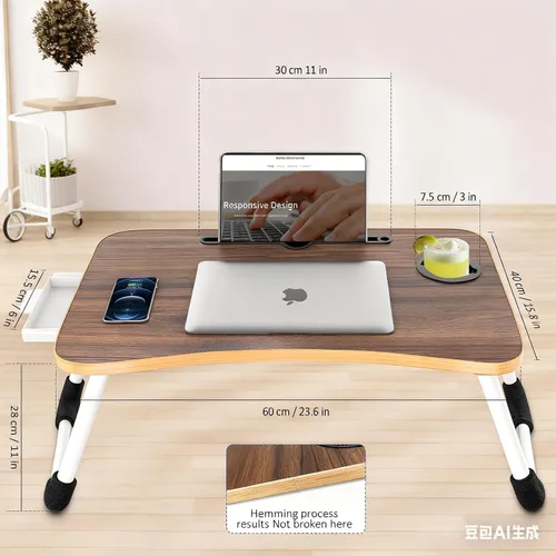 Miniatura 4 de Fayquaze - Escritorio portátil plegable para cama con cajón de almacenamiento y portavasos - Escritorio de regazo para portátil, soporte y bandeja