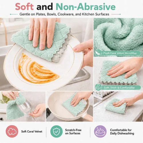 Miniatura 6 de kimteny Paquete de 12 Paños de Cocina para Platos, Paños de Cocina Premium, Paños de Cocina de Terciopelo Coral Súper Absorbentes, Antiadherentes al