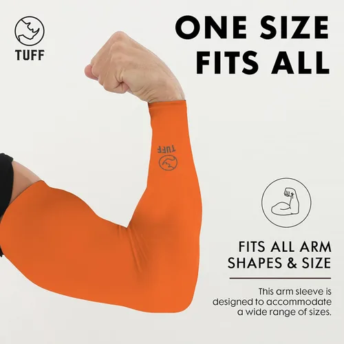 Miniatura 2 de TUFF - Mangas de compresión para brazos refrigerantes, mangas de brazo UPF 50 para hombres y mujeres.. Naranja Hi Vis 1 par