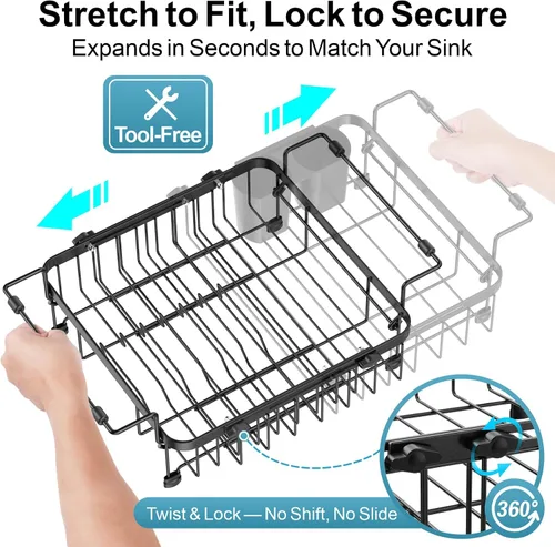 Miniatura 7 de GSlife - Escurridor de platos para colocar sobre el fregadero, capacidad expandible en el fregadero, con perilla de bloqueo y soporte